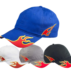 flame racing cap with pre-embroidered flames